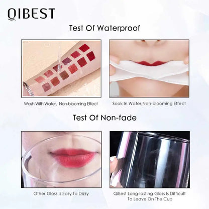 QIBEST Matte Liquid Lipstick Waterproof Long Lasting Lip Gloss Velvet Mate Nude Red Tint Tube Lipsticks Lipgloss Makeup Cosmetic.