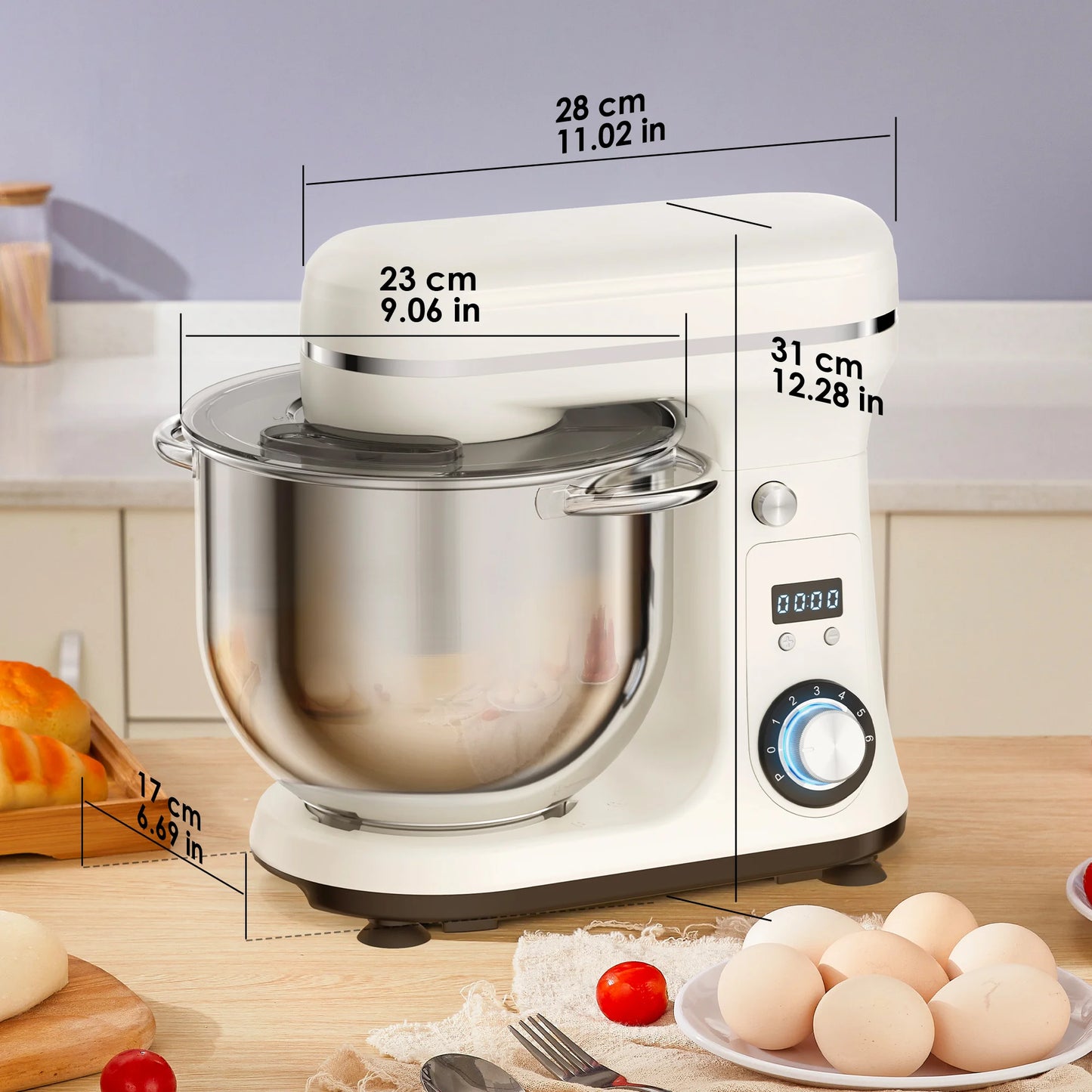 BioloMix Kitchen Food Stand Mixer, Blender, Quiet Motor, Cream Egg Whisk, Whip Dough Kneader, 6-Speed, 1200 W, 6 L, DC