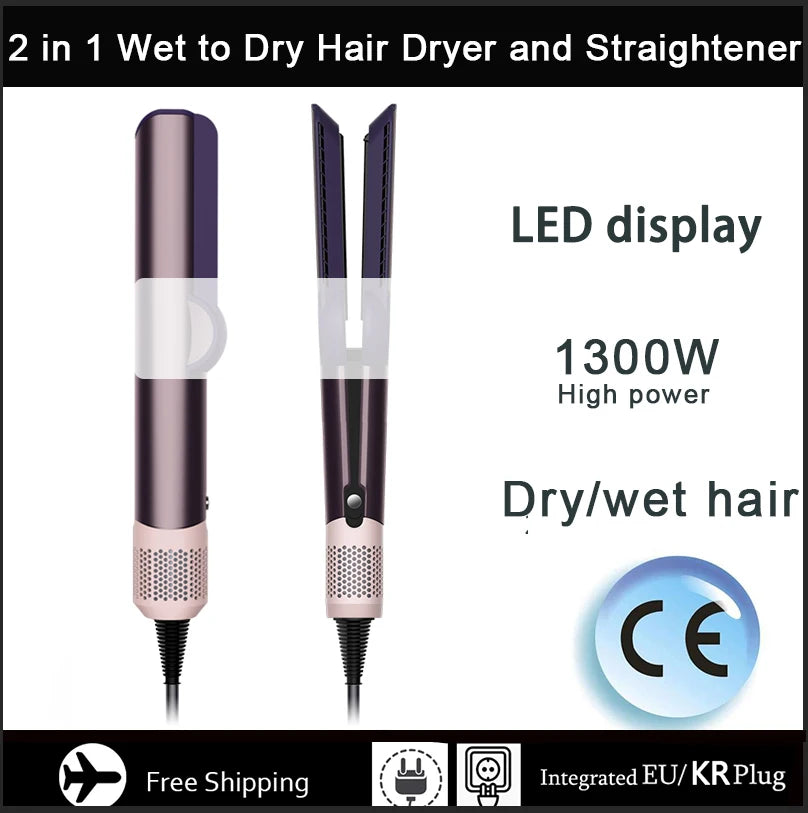 2-in-1 Hair Straightener and Dryer Combo - Negative Ion Heating Flat Iron for Quick, Long - Lasting Hair Styling at Home，salon.