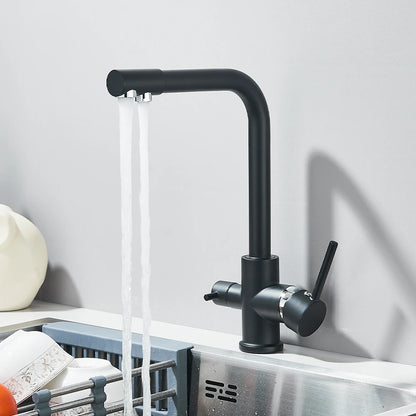 Balck Kitchen Filtered Faucet Brass Purifier Faucet Dual Sprayer Drinking Water Beige with Dot Vessel Sink Mixer Tap Torneira