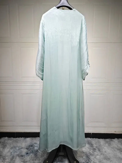 2025 Ramadan Satin muslimischen bescheidenen Kleid arabische Frauen öffnen Abaya Dubai islamische Langarm Cardigan Kleidung Truthahn schlichte Robe