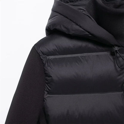 ZBZA Damenmode mit Kapuze, Neopren-Effekt, gespleißter, wattierter Jacke, hoher Kragen, lange Ärmel, verstellbare Kapuze, lässig, schmale Passform, warmer Mantel, Herbst/Winter, neue schicke Damen-Oberbekleidung