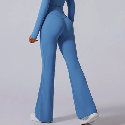 Cloud Hide Blue Sports Leggings Plus Size Long Yoga Pants Women Gym Fitness Running Flared Trousers High Waist Workout Tights