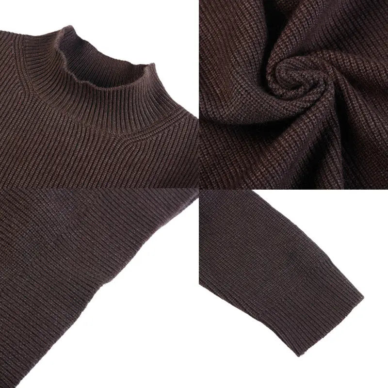 Half Turtleneck Sweater Men with Striped Wool in Autumn Winter Thickened Slightly Loose Base Knitted.