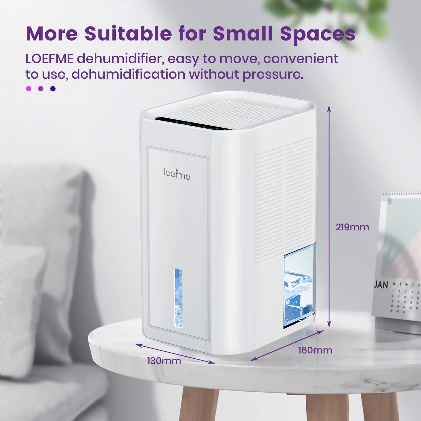 LOEFME 1000ml Electric Dehumidifier with Quiet & Auto Shut Off 7 Colorful LED, Portable Mini Dehumidifier for Wardrobe, Bathroom.
