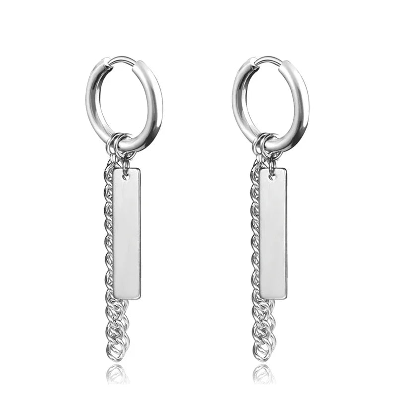 New Punk Stainless Steel Chain Hoop Earrings For Women Men 2023 Trendy Goth Pop Hip Hop Pendants Ear Jewelry Accessories Earring