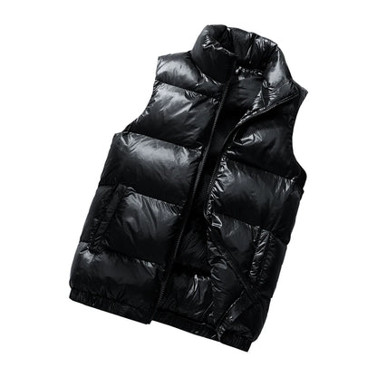 Vest Winter Hooded Glossy Cotton Vest Casual Waistcoat Men's Sleeveless Jacket Warm Overcoats Zipper Solid Color Mens Warm Vests.