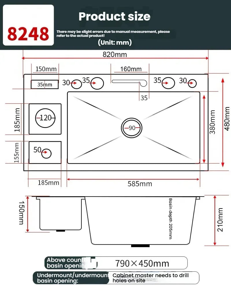 Smart Digital Display Waterfall Faucet Kitchen Sink With Knife Holder and Trash Can Household Wash Dish Basin Large Single Slot