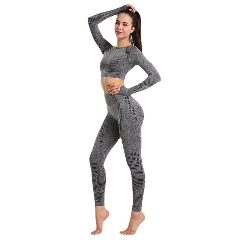 Sexy Seamless Knitted Yoga Sportswear Set Women's Quick Dry Tight Fitness Clothes Set Comfortable High-End Sensation.