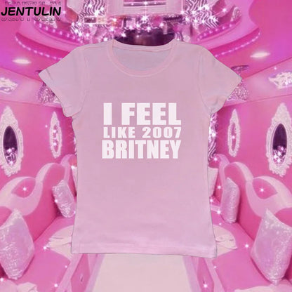 Y2K 2000er Jahre Vintage Crop Top Brief Drucken Casual Kurzarm T-shirt Mode Spicy Girl Sexy Baby T 2025 Sommer Frau Kleidung.