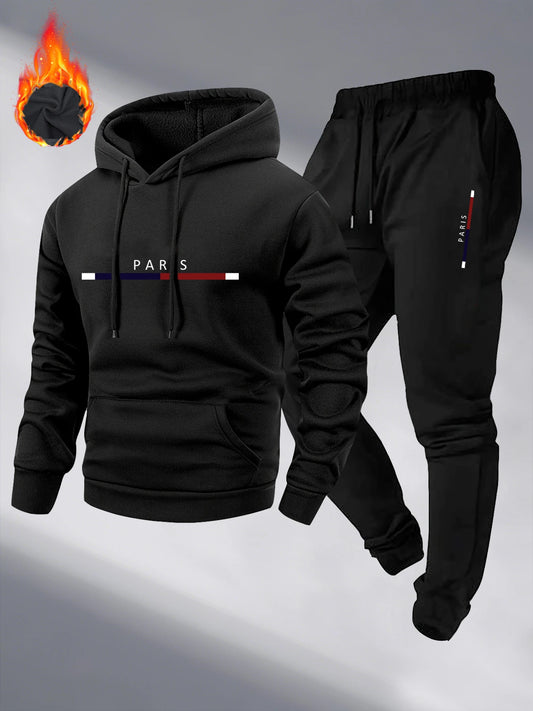Paris Print Fashion Men's Hooded Tracksuit 2pcs Set High Quality Male Daily Casual Sports Jogging Home Outdoor Hoodie Outftis.