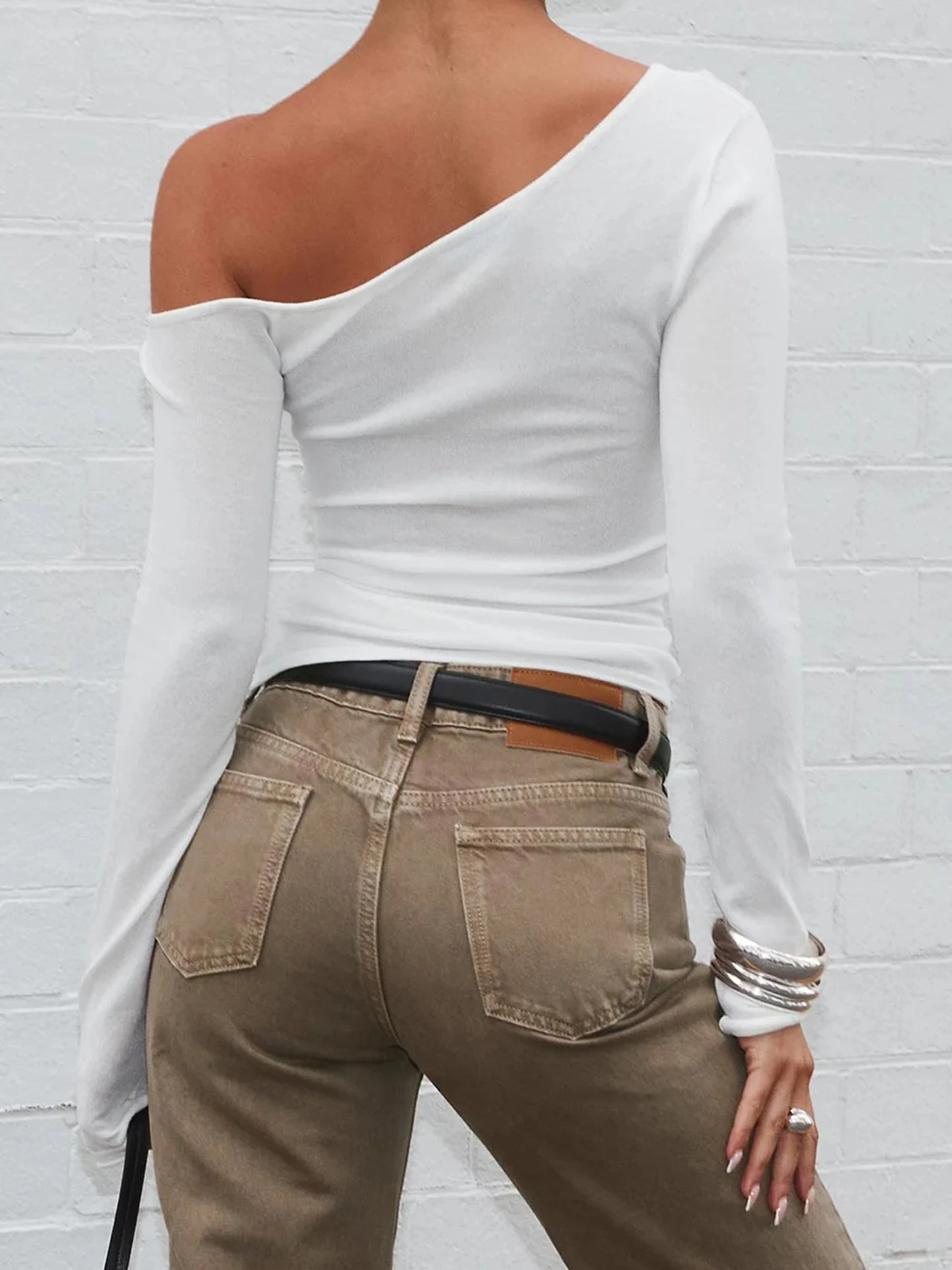 Womens Slim Fitted Tops Long Sleeve Off Shoulder Going Out Fashion Fall Crop Shirts.