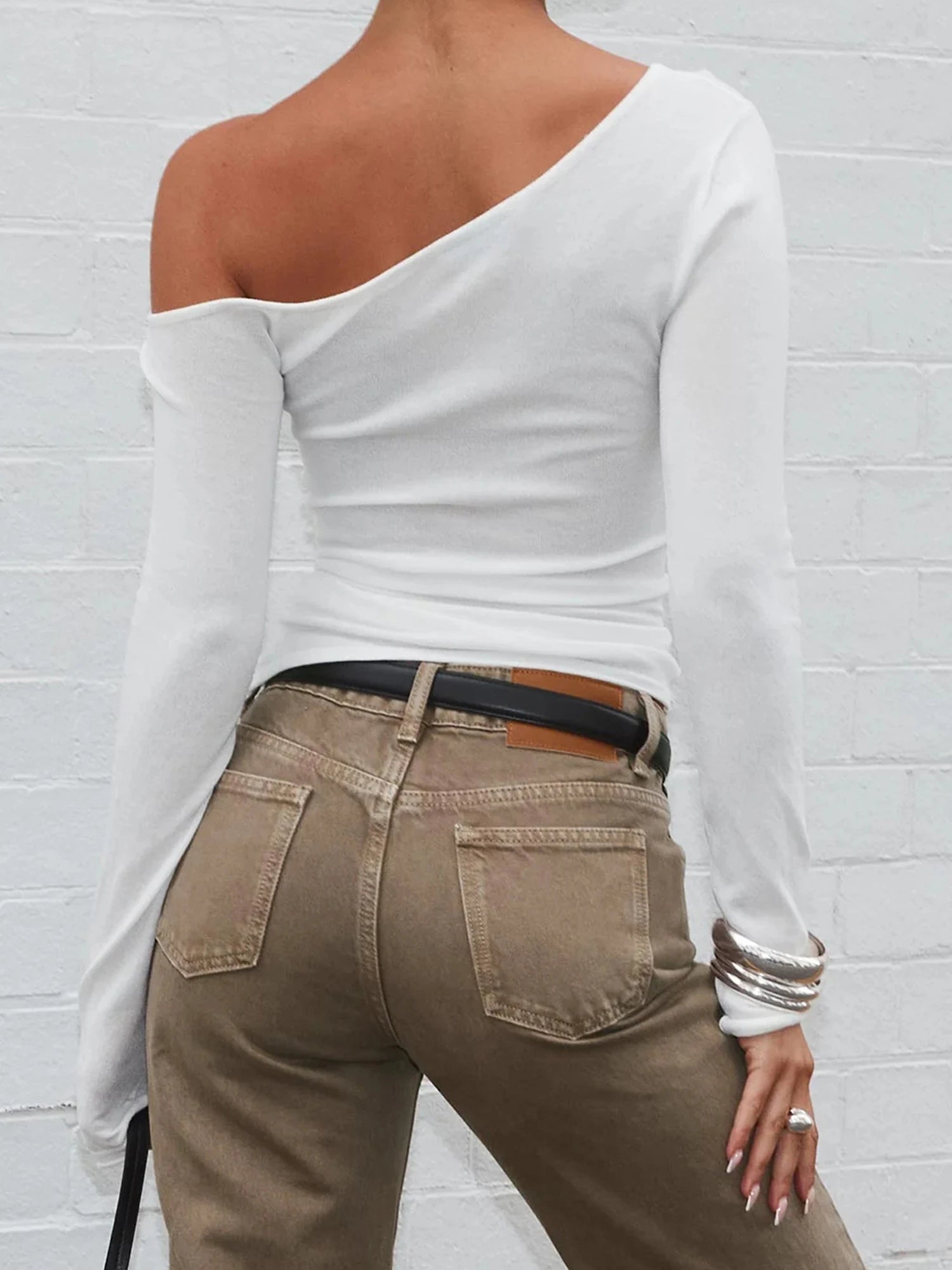 Womens Slim Fitted Tops Long Sleeve Off Shoulder Going Out Fashion Fall Crop Shirts.