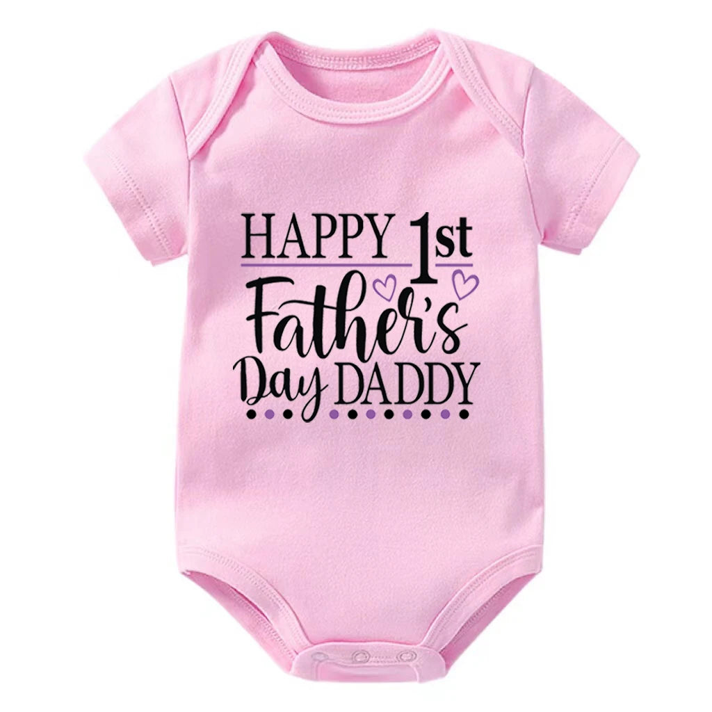 Happy 1st Vatertag Papa Druck neugeborenes Baby Jungen Mädchen Stram pler Kleidung Kleinkind Sommer Kurzarm Body Väter Tag Geschenke