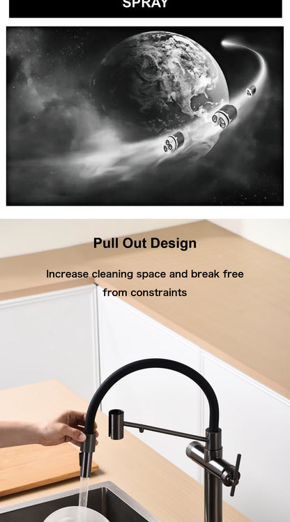 Modern chrome brass pull-out hot and cold water single hole kitchen faucet luxury 2 function drinking water mode sink faucet