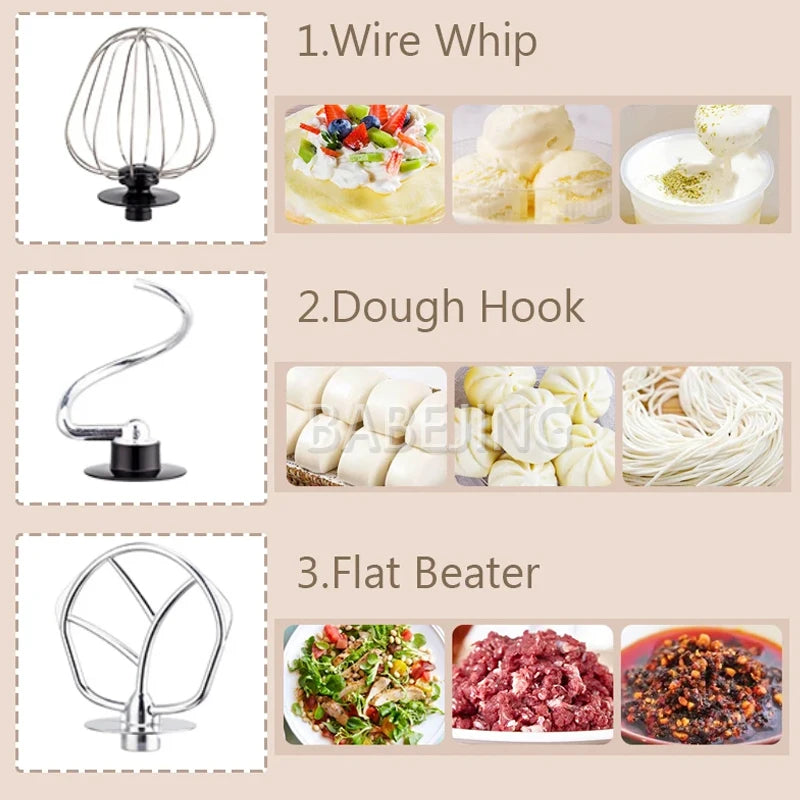 BABEJING New Hot Selling 1200w Kitchen Mixer, Electric Stainless Steel Filling Mixer, Kneading Machine.
