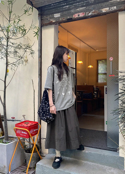 Vintage Black Midi Skirt Women Japanese Harajuku Drawstring Bud Skirts Summer Streetwear Korean Casual Design A Line Faldas New