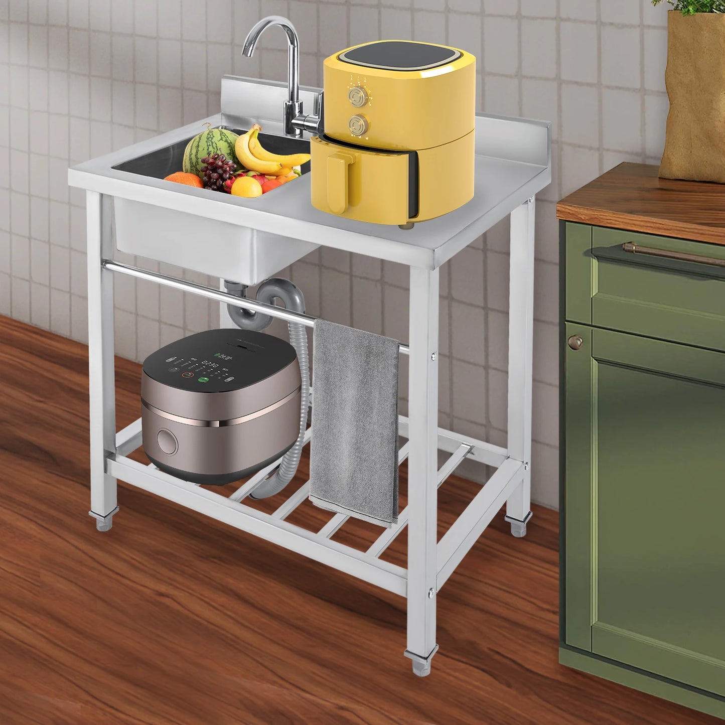 Edelstahl-Küchenspüle, freistehende Einzelschüssel-Werkbank für den Außenbereich, quadratische Küchenspülen, Tragfähigkeit 100 kg