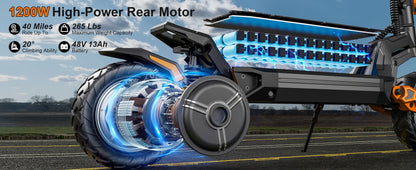 DECE DES20 Adult Electric Scooter 1200W Motor E-Scooter 48V13AH Battery 10 Inch Tire City Escooter.