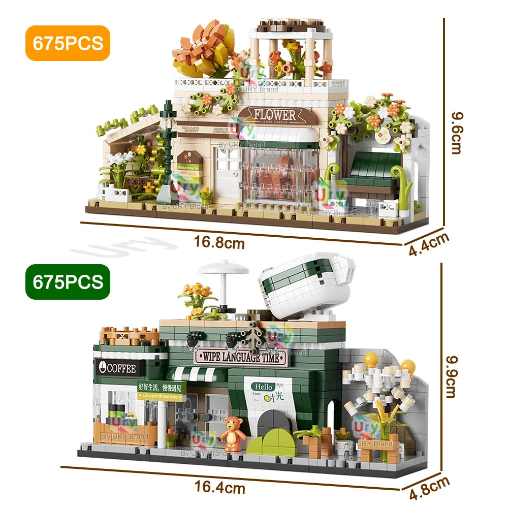 Friends House Street Diamond Bricks Girls Flower Store Coffee Shop View Designer DIY Building Block Toys for Kids Christmas Gift.