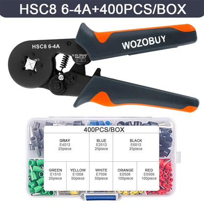 Sechseckiges, selbstverstellbares Ratschen-Aderendhülsen-Crimpwerkzeug-Set, 23–7 AWG, 0,25–10 mm2, Crimp-Set mit Aderendhülsen, Drahtklemmen