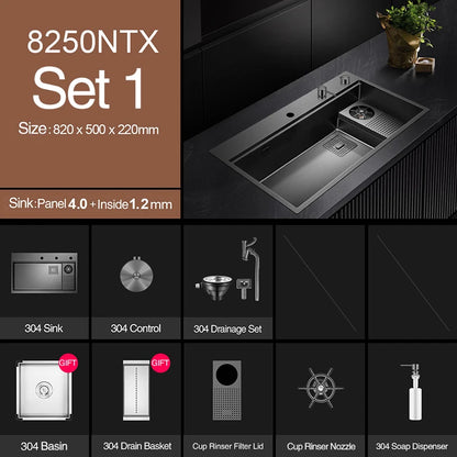 ASRAS New Waterfall Faucet Kitchen Sinks Nanometer Large Size 4mm Panel Handmade Sinks Cup Rinser Kitchen Sinks