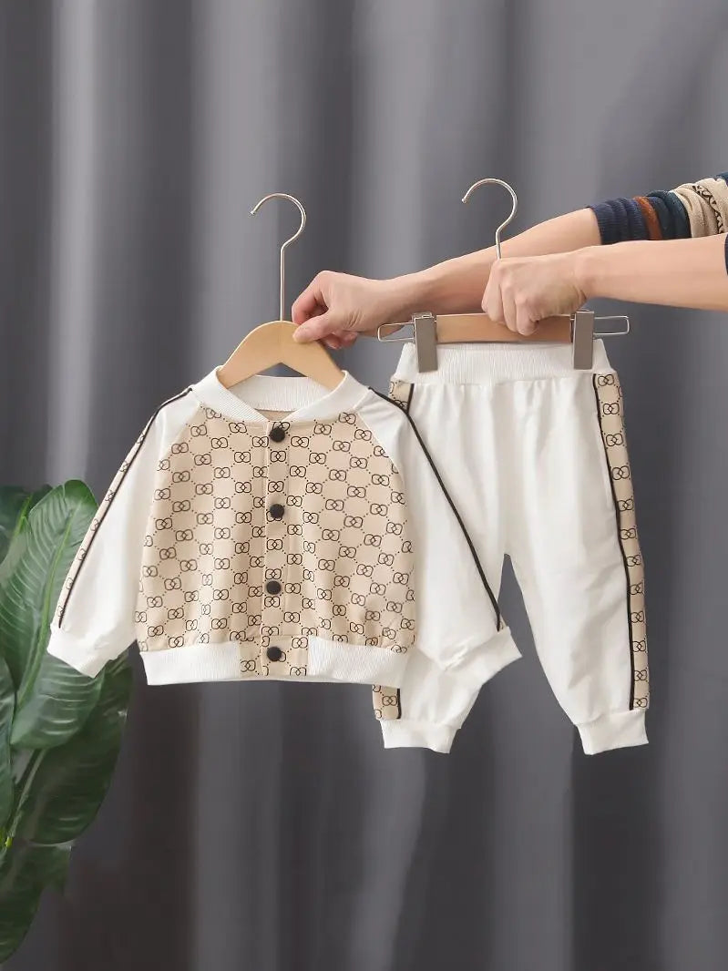 Autumn Spring New Children Fashion Full Printing Clothing Sets Baby Boys Handsome Zipper Jacket+Pants Toddler Tracksuit.