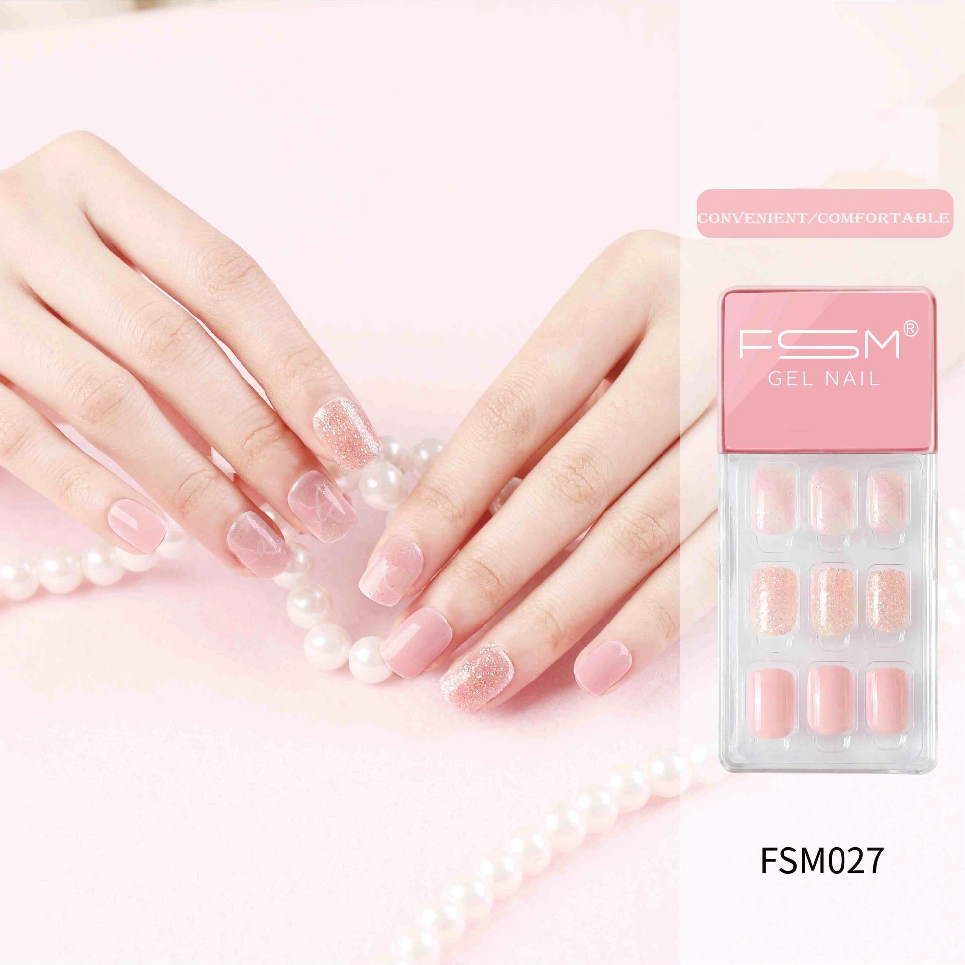 Press on Nails Short Square Fake Nails Designs Nude Glitter Full Cover Stick on Nails Bling Sequins  Nails for Women and Girls.