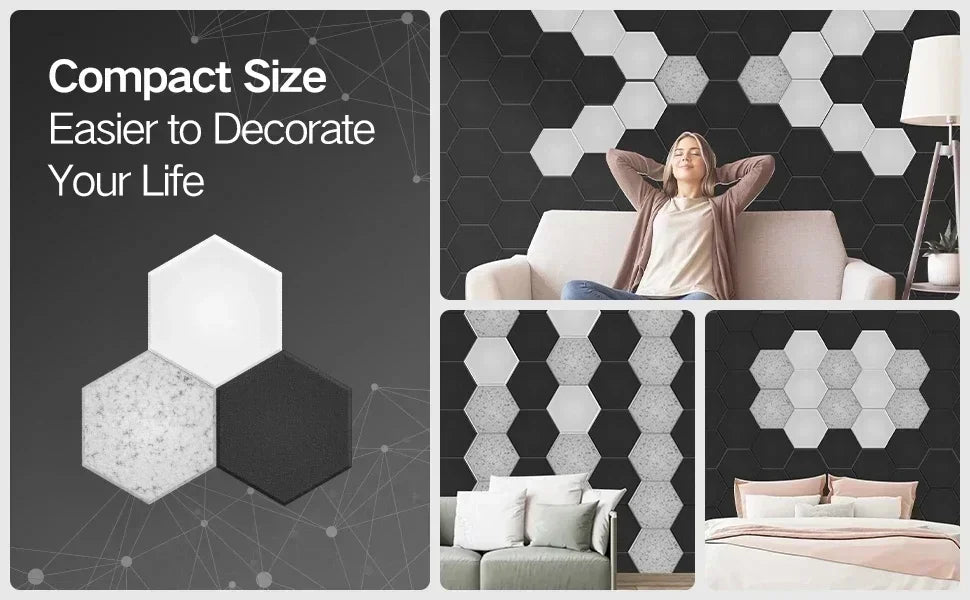 36/24/12pcs Hexagonal Self-adhesive Acoustic Panels Sound Proof Foam Panels Y-Lined Design To Absorb Noise Eliminate Echoes