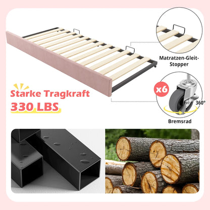 Gepolstertes Tagesbett 90x190cm, Tagesbett Schlafsofa mit ausziehbarem Bett 90x190cm, Kinderbett mit Gitter ohne Matratze