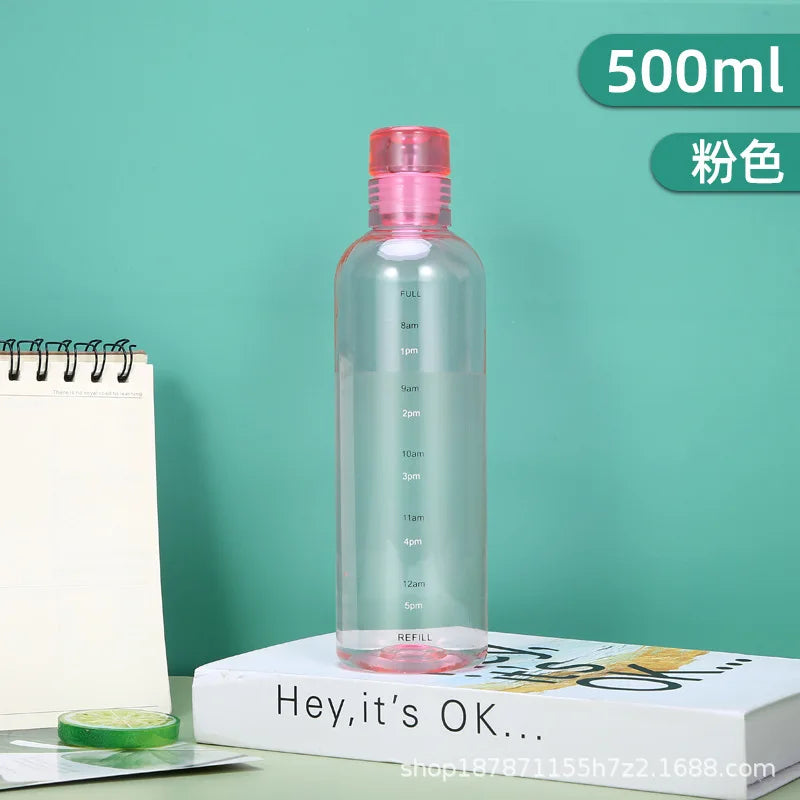 water bottle High-value colorful time scale cup red cute drinking water target bottle ins simple water cup my gourd man bottles
