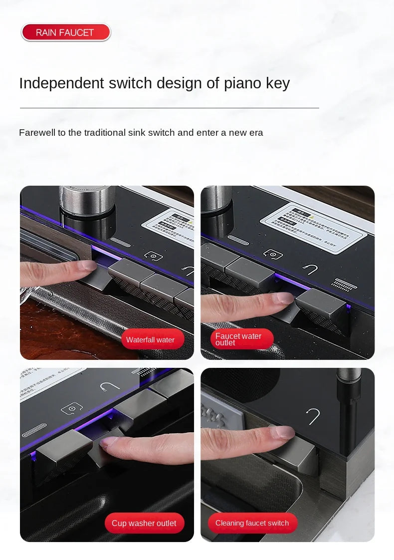 Wasserfall-Küchenspüle aus Edelstahl 304, großes Einzelschlitz-Wasserhahn-Set mit integrierter Digitalanzeige, Seifenspender, Tassenwascher