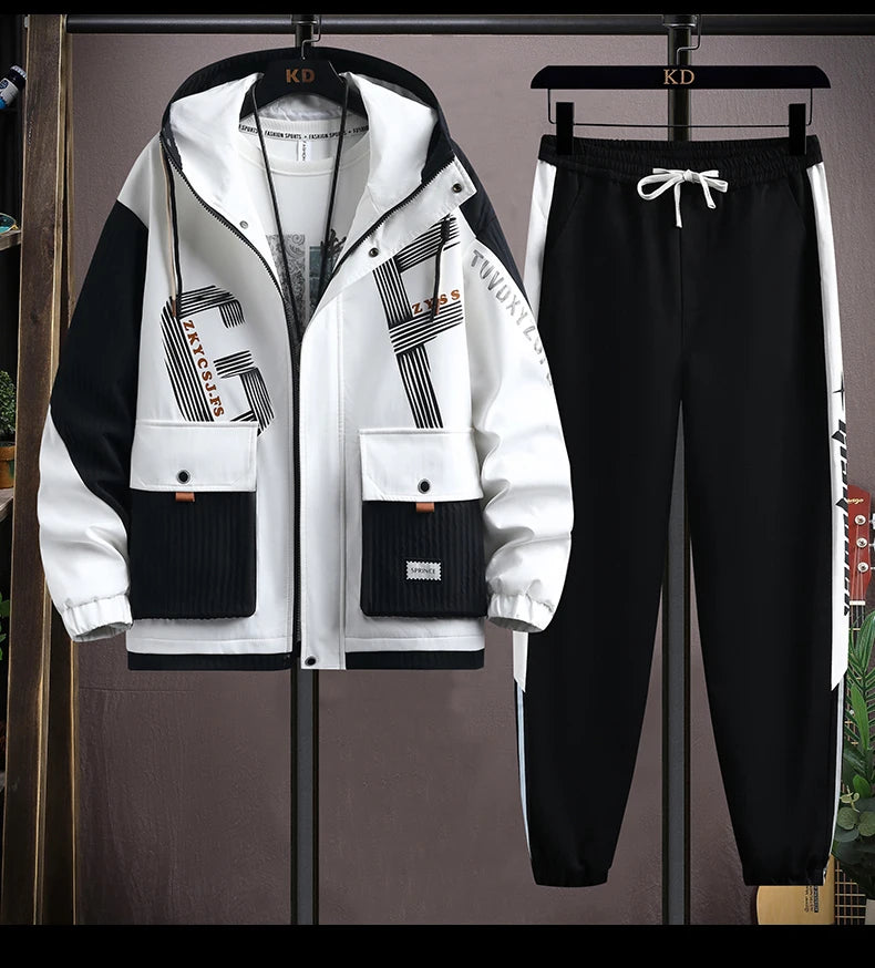 2025 Spring Casual Jackets Sportswear+Pants Men's Sets Korean Style 2 Piece Sets Men Streetwear Fitness Male Tracksuit.