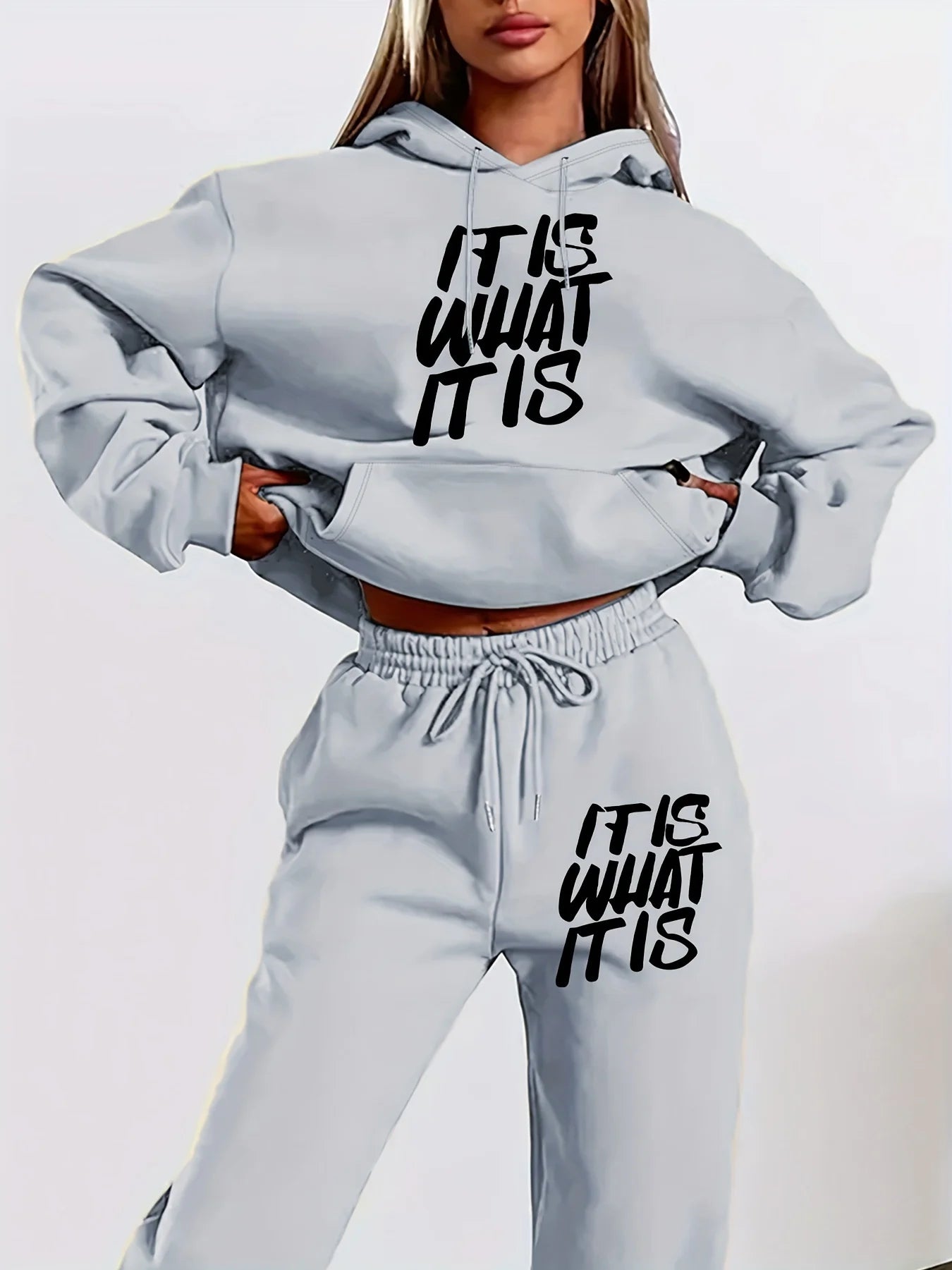 Damen Herbst Winter Kleidung Hoodies Sweatshirt Trackpants 2-teiliges Set Baumwolle Mode Kordelzug Übergroßer Pullover und Hose