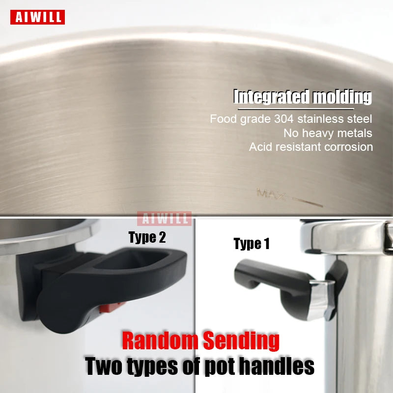 AIWILL 2L/6L/8L 3Gear Pressure Cooker 304 Stainless Steel Multifunctional Pressure-Limited Explosion-proof Quickly Cooking.