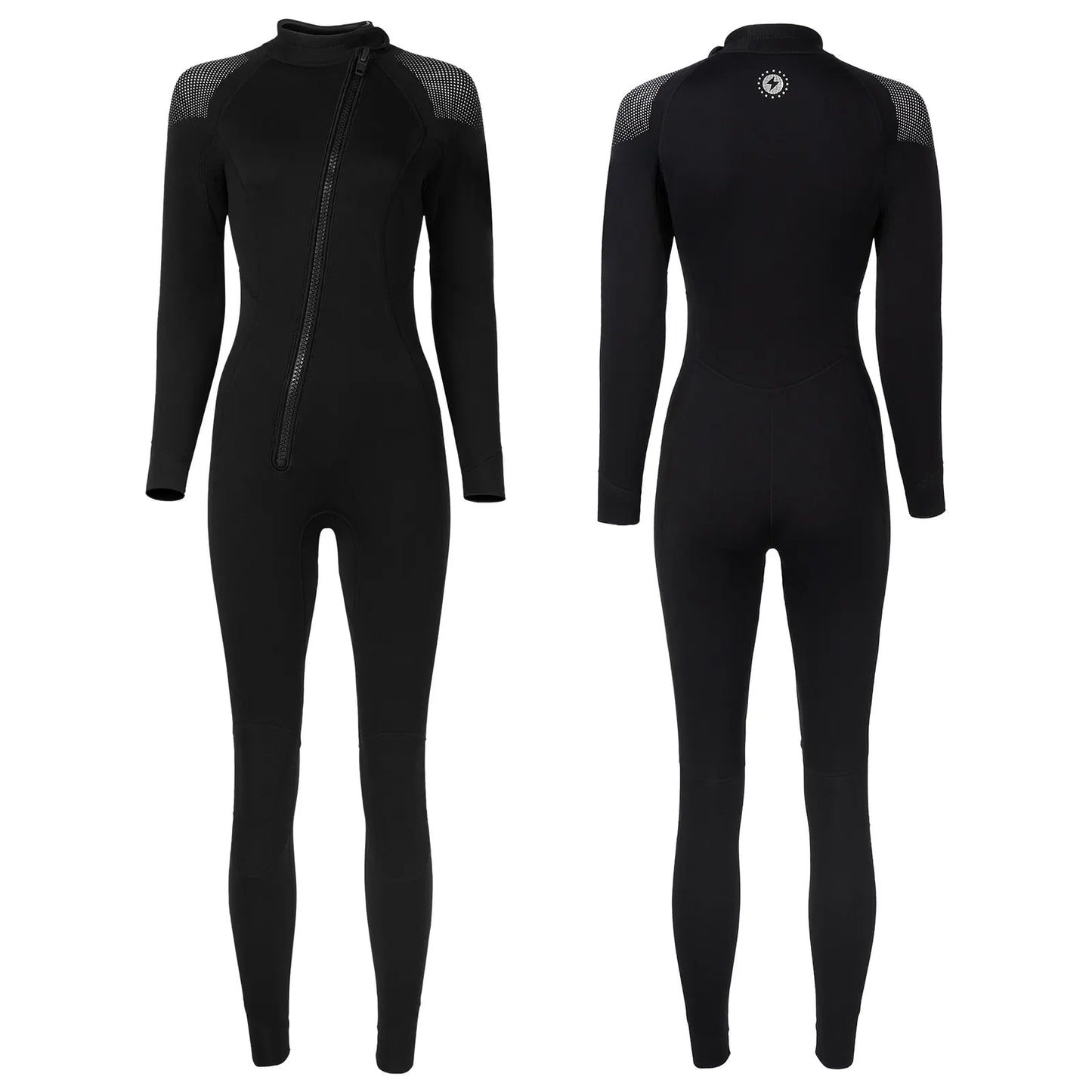 Women 3mm Neoprene One-Piece Thermal Wetsuit Mock Neck Long Sleeve Front Zipper Jumpsuit for Swimming Surfing Snorkeling Diving