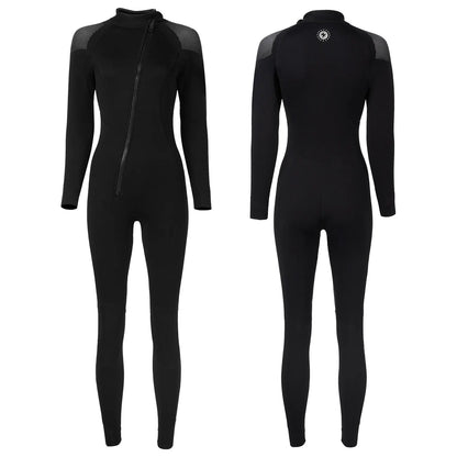 Women 3mm Neoprene One-Piece Thermal Wetsuit Mock Neck Long Sleeve Front Zipper Jumpsuit for Swimming Surfing Snorkeling Diving