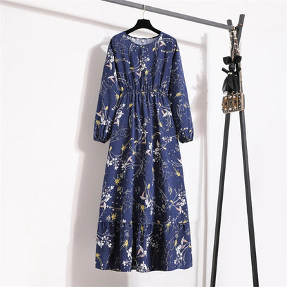 Frühling Sommer Frauen Maxi Kleider Casual Volle Hülse Floral Gedruckt Oansatz Frau Bohe Strand Party Lange Kleid Mujer Vestidos