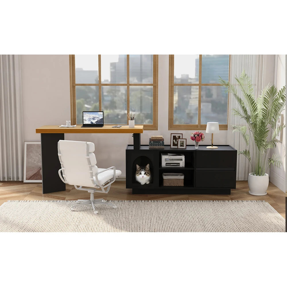 Eckschreibtisch mit integriertem Tierhaus – 120 x 50 cm, L-förmig oder einteilig, Eckschreibtisch für das Heimbüro mit XL-Tierhöhle