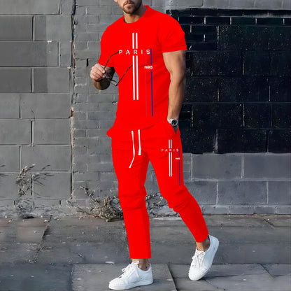 New StyleSummer Spring Fashionable Men's Football Sportswear T-shirt Pants Set Casual Short Sleeve Set Jogging Fitness Clothing.