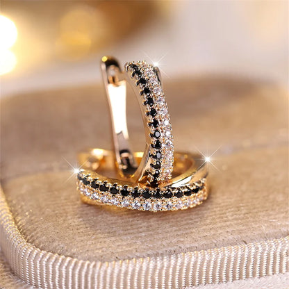 Trendy Multicolor Crystal Hoop Earrings For Women Rose Gold Silver Color Rainbow Zircon Fashion Earring Wedding Jewelry Gifts.