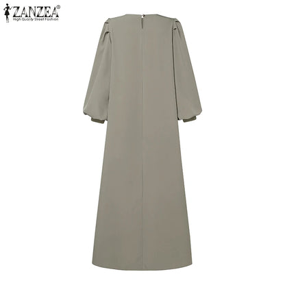 Autumn Elegant Long Lantern Sleeve Muslim Abaya Robe ZANZEA Women Maxi Dresses Ramadan Sundress Islamic Turkey Vestidos Kaftan.