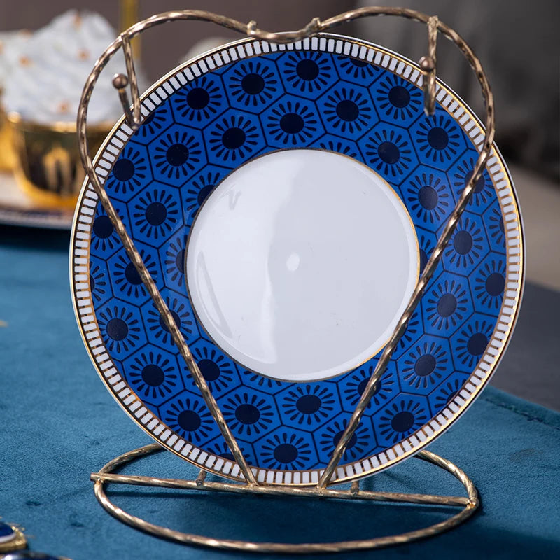 Elegant Cup and Saucer Set Bone China Sugar Jar Milk Jug Coffee Pot Set Cyan Magnolia Home English Mug Teaset Dessert Plate.