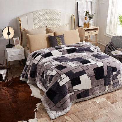 Nordic Style Zebra Print Coral Fleece Blanket Thickened Raschel Autumn Winter Blankets Double Layer Multi Purpose Plush Quilt