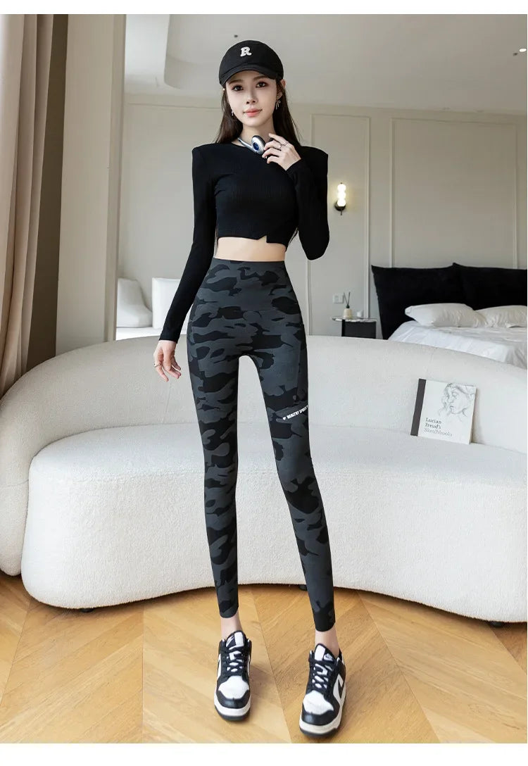 Women Camo Shark Pants High Waist Pocket Leggings Big Size Stretchy Casual Pants Fashion Skinny Yoga Fitness Pants