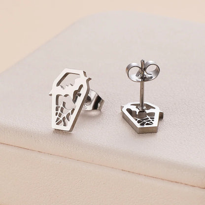 Stainless Steel Halloween Ghost Cat Stud Earrings For Women Girls Gold Color Waterproof Fashion Ear Party Jewelry Gift Wholesale.