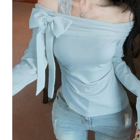 New Women's One-Shoulder Bodycon Shirt Spring Fashion Cover-Up French Style Korean Small Top Sleeveless Collarless Design.