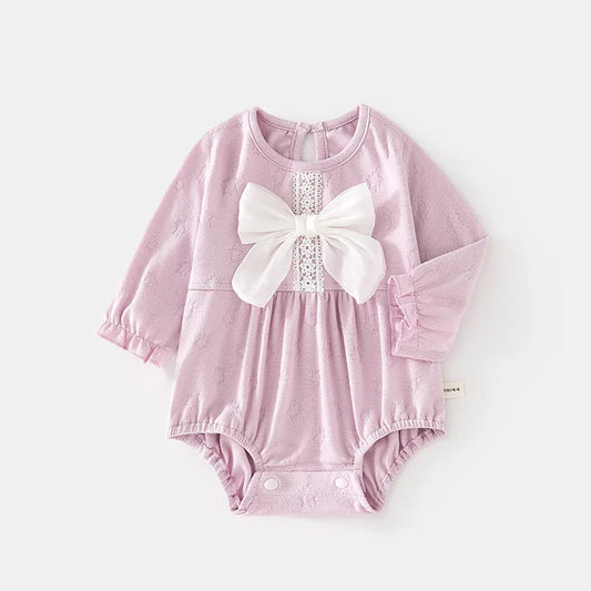 Somenie Baby-Langarm-Body für vier Jahreszeiten, Mädchen, süße Schleife, Rundhalsausschnitt, einteiliges Outfit, Babe-Ausflüge, Kleidungstrends