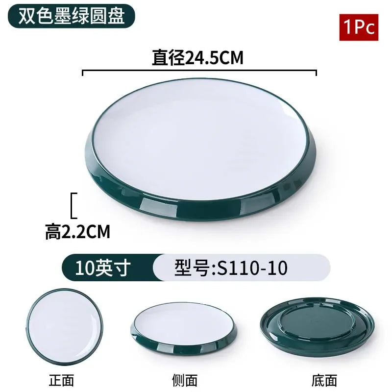 1Pc Commercial Melamine Tableware Household Plastic Dinner Plates Round Barbecue Salad Dishes Plate Kitchen Accessories