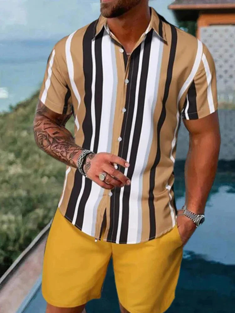 Summer Fashion PatternPrint Men's Short Sleeve Shirt And Shorts Set Beach Style T Shirt Breathable Shorts Two Piece Set Clothing.